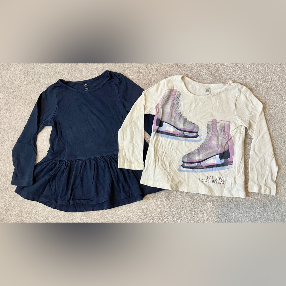GAP toddler girls long sleeve navy blue peplum tee & skate repeat tee bundle